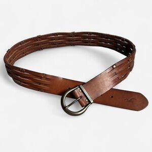 Hollister brown leather woven studded belt